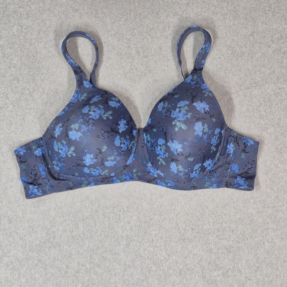 Leading Lady Women Bra 46B Blue Floral 5042 T Shirt Wireless Strap READ